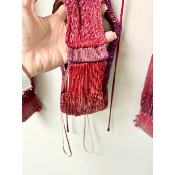 PatBO Ombre Lurex Plunging V-Neck Cut Out Bodysuit Pink Multi Women's Size S - Picture 5 of 8